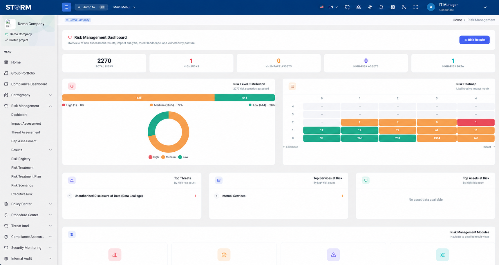 STORM risk assessment dashboard with risk results and visual summaries