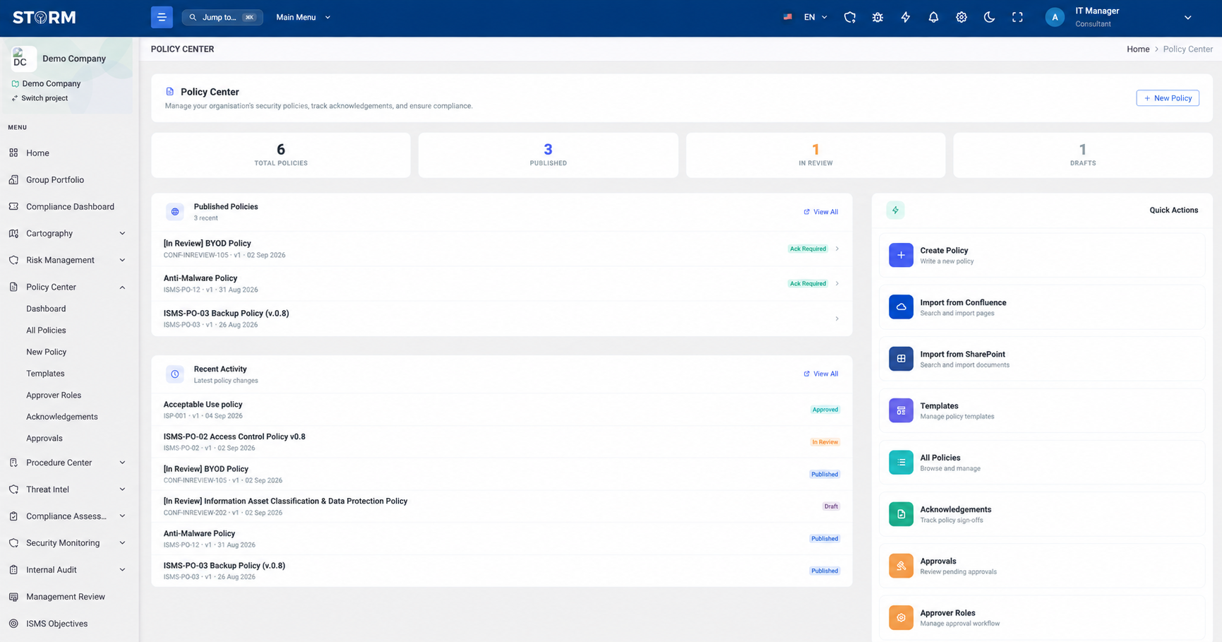 STORM policy center dashboard